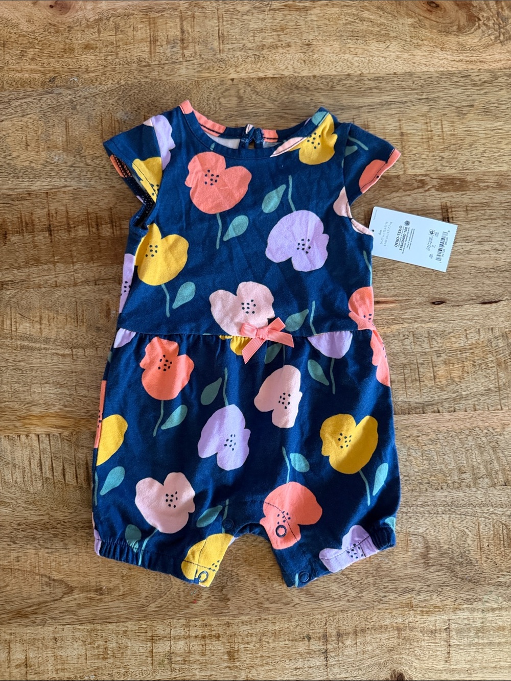 Carter's Navy Floral Romper with Pink, Yellow & Coral Blooms